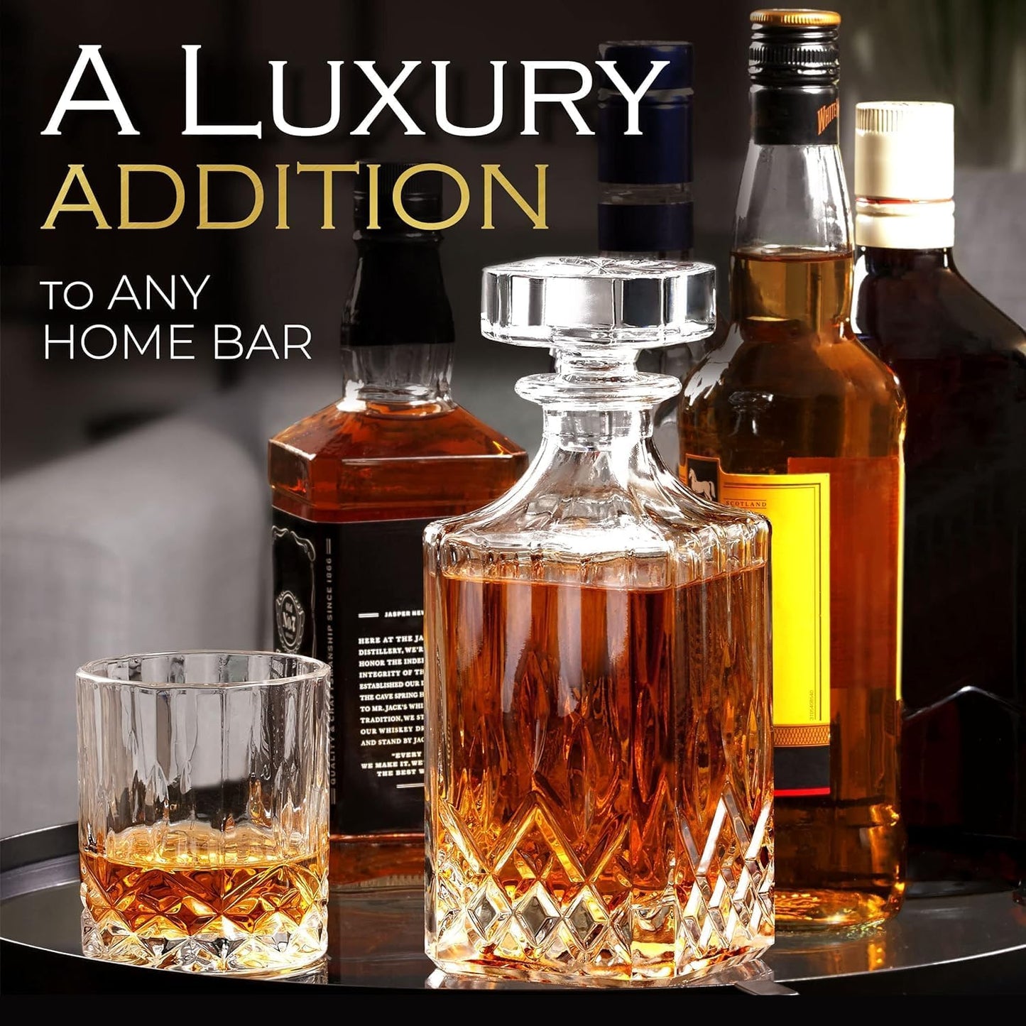 Luxury Gift For Men – Whiskey Decanter Set For Beloved Husband Or Dad Birthday Gift – 4 Whiskey