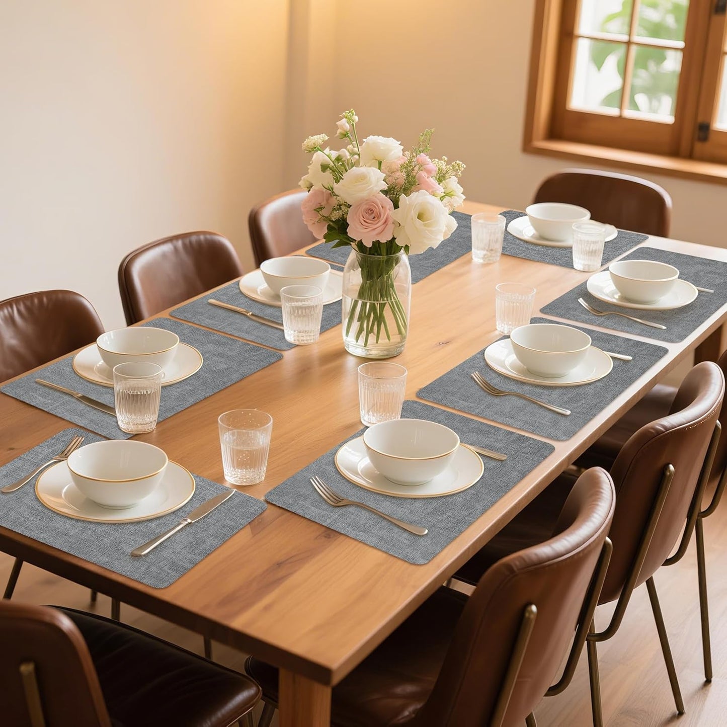 Maxpearl Faux Leather Placemats Set of 8 – Waterproof, Wipe Clean, Heat Resistant, Non-Slip Dining