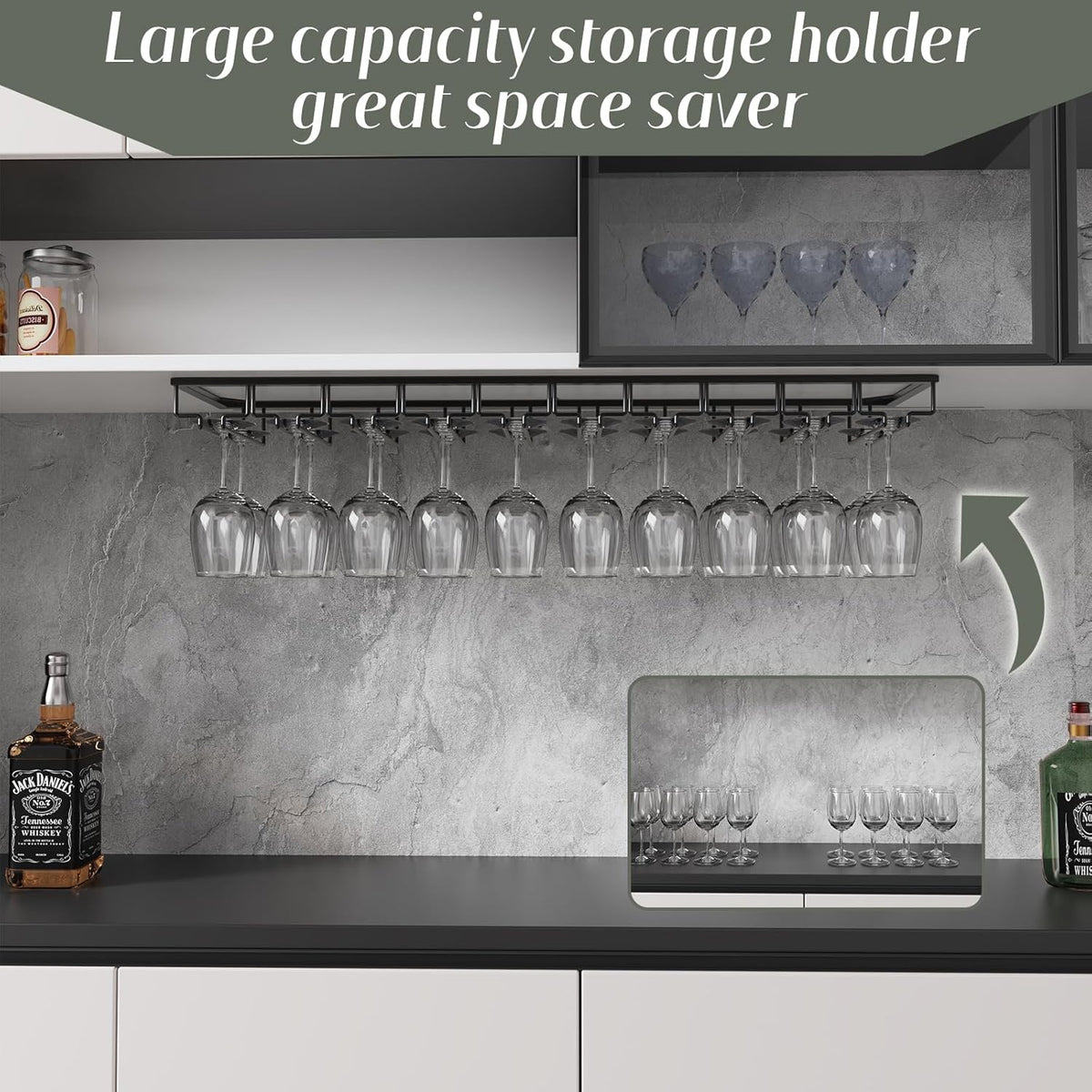 Xverycan Wine Glass Rack Under Cabinet, 10 Row Extreme Large Stemware Hanger, Metal Wine Goblet