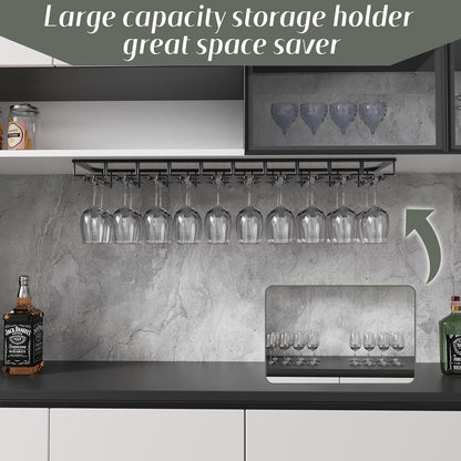 Xverycan Wine Glass Rack Under Cabinet, 10 Row Extreme Large Stemware Hanger, Metal Wine Goblet
