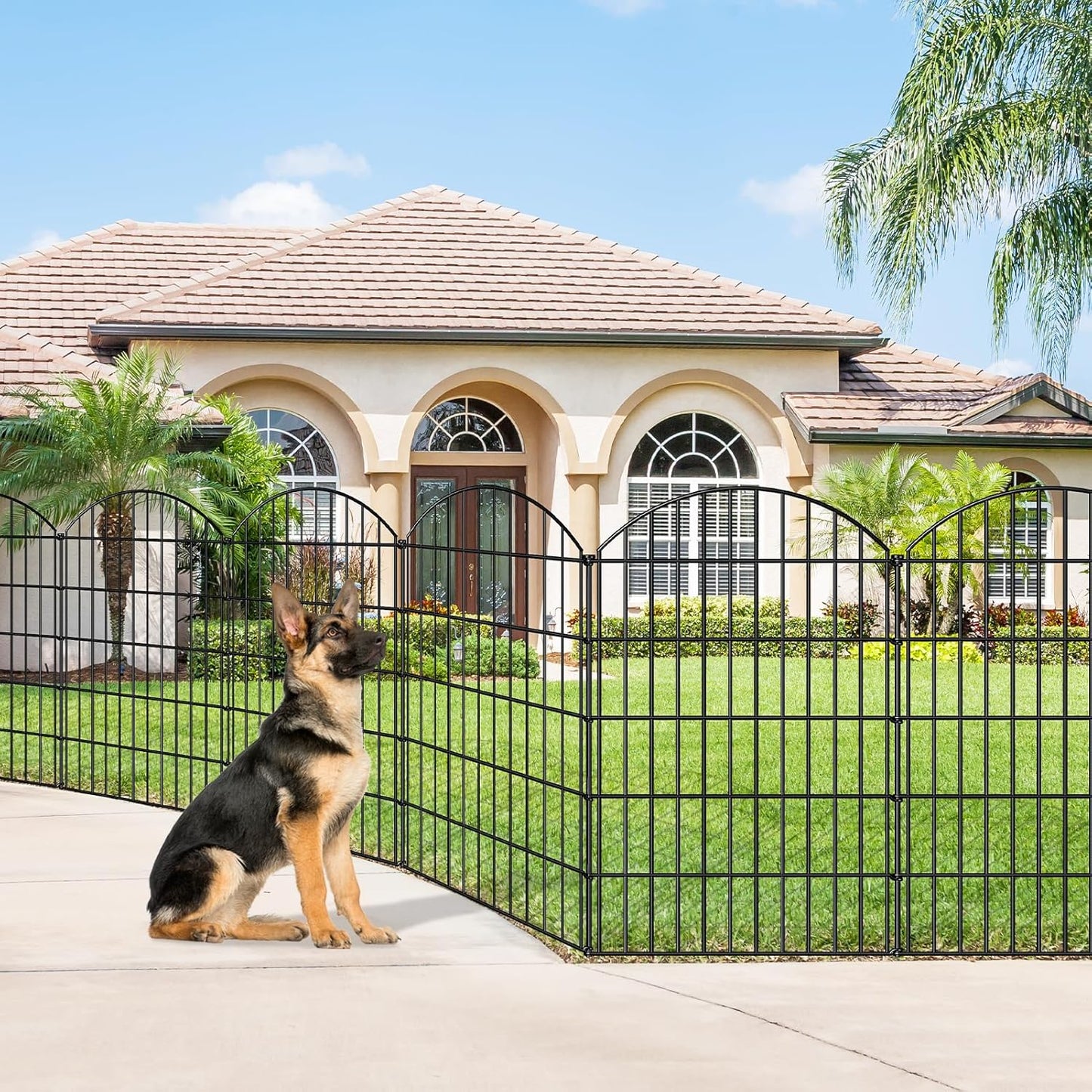 Metal Garden Fence 42in (H) x 23.3ft (L), 10 Panels + 11 Stakes Dog Fence Border Fence Animal