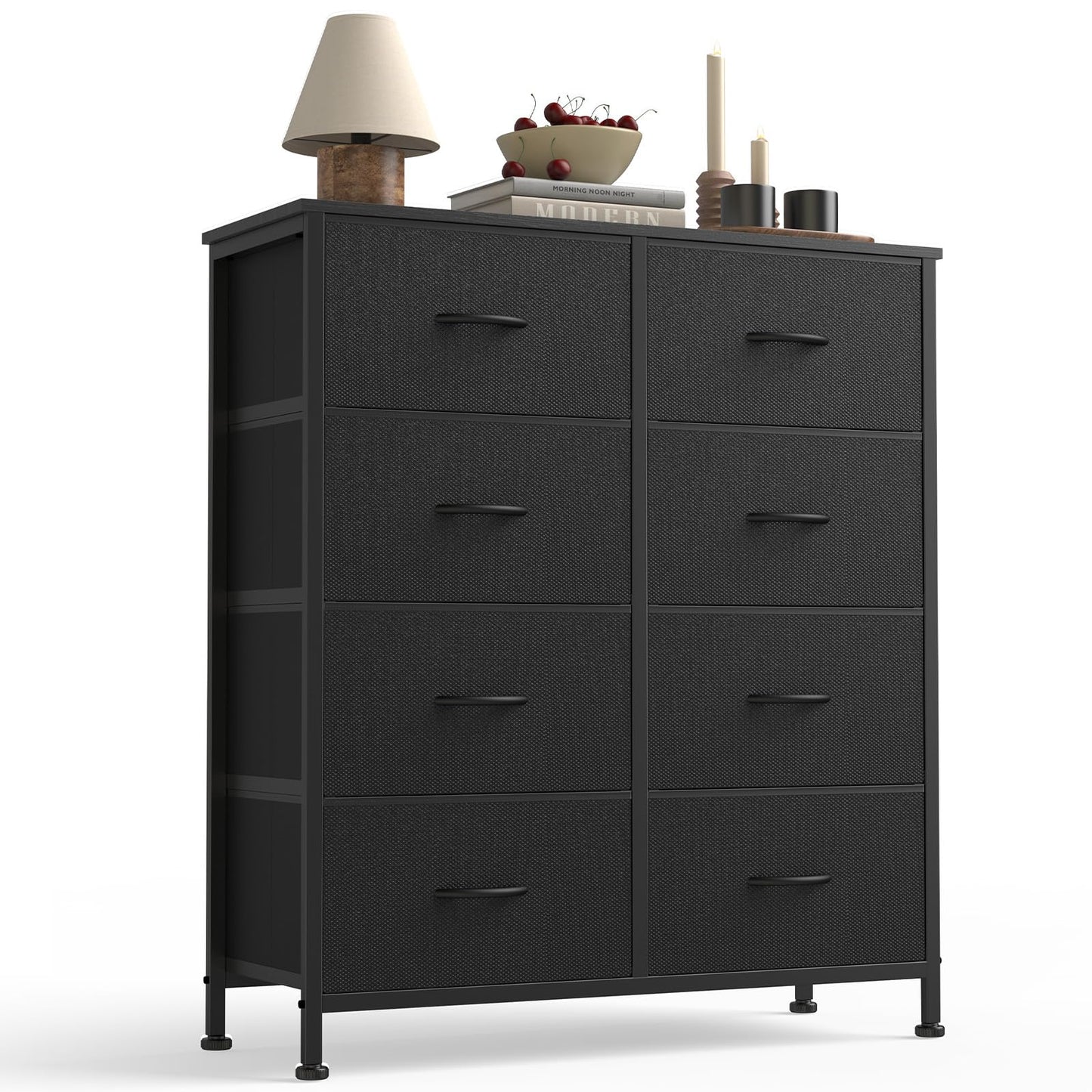 Sweetcrispy 8 Drawer Dresser with Fabric Bins for Bedroom Storage, Black