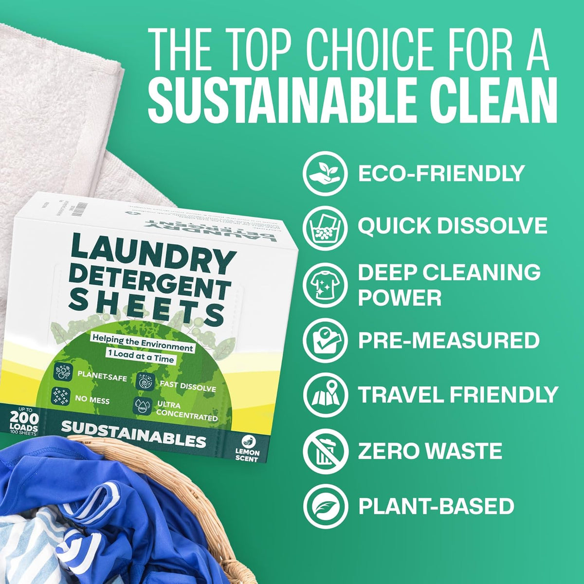 Sudstainables Laundry Detergent Sheets (200 Loads) – Eco-Friendly, Zero Waste, Plastic-Free Laundry