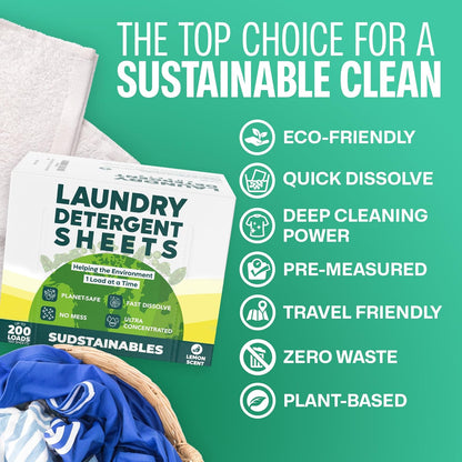 Sudstainables Laundry Detergent Sheets (200 Loads) – Eco-Friendly, Zero Waste, Plastic-Free Laundry