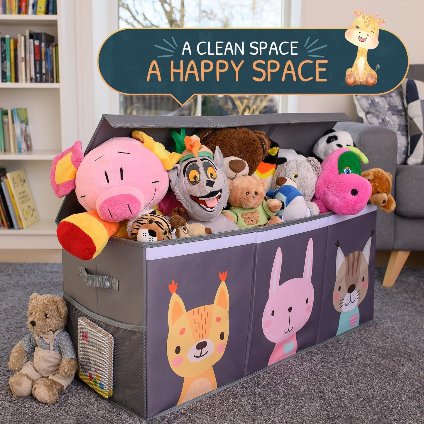 Extra Large Toy Storage Organizer with Lid - Sturdy, Collapsible Toy Chest Storage Box with Cute