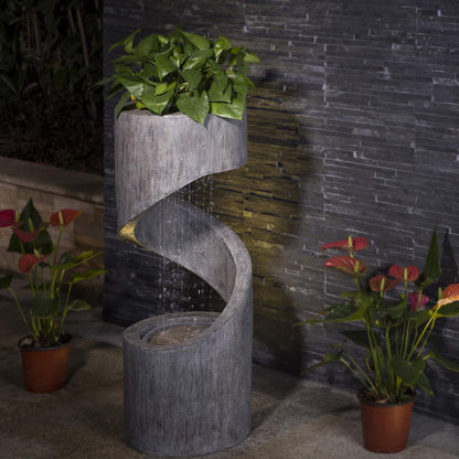 Glitzhome Tiered Outdoor Water Fountain with LED Light, Curved Outdoor Fountain Waterfall with