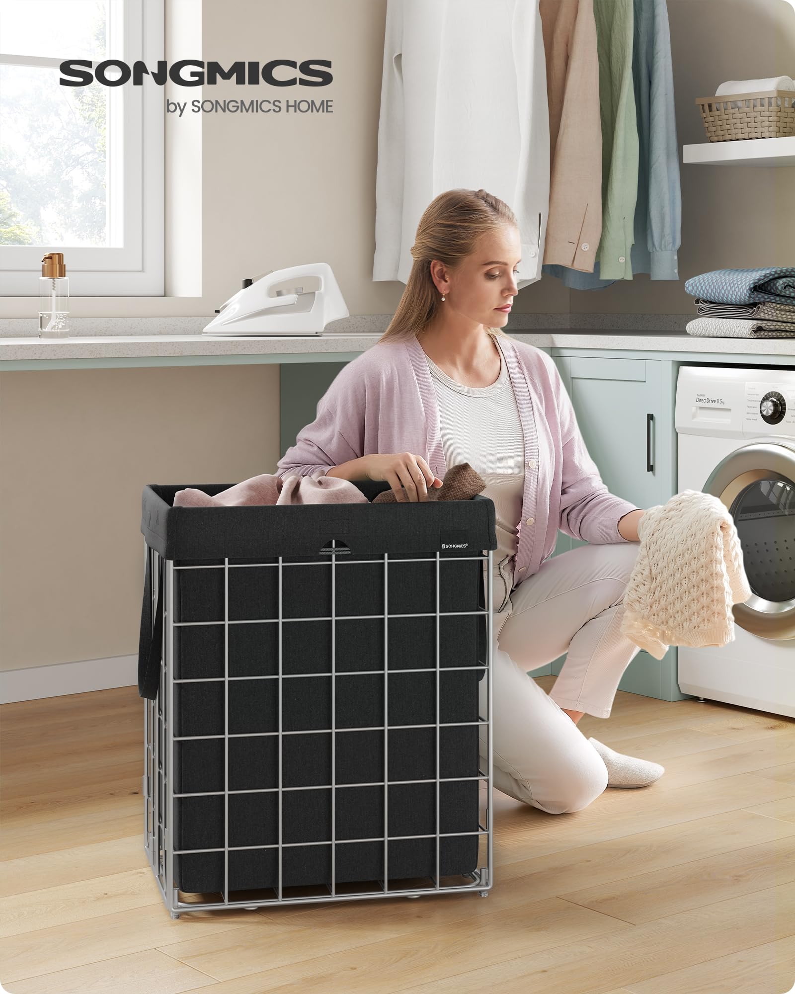 SONGMICS Laundry Hamper, 23.8 Gal. (90L) Laundry Basket, Collapsible Clothes Hamper, Removable and