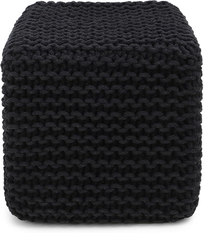 REDEARTH Cube Pouf Foot Stool Ottoman - Hand Knitted Poof - Cord Boho Pouffe - Home Décor - Stuffed