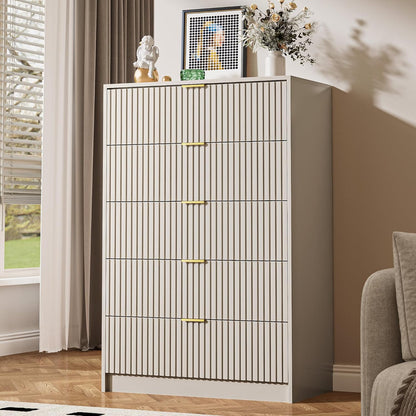 5 Drawer Dresser for Bedroom, Tall Dresser Chest of Drawers with Gold Handles, 32 Inch Wide