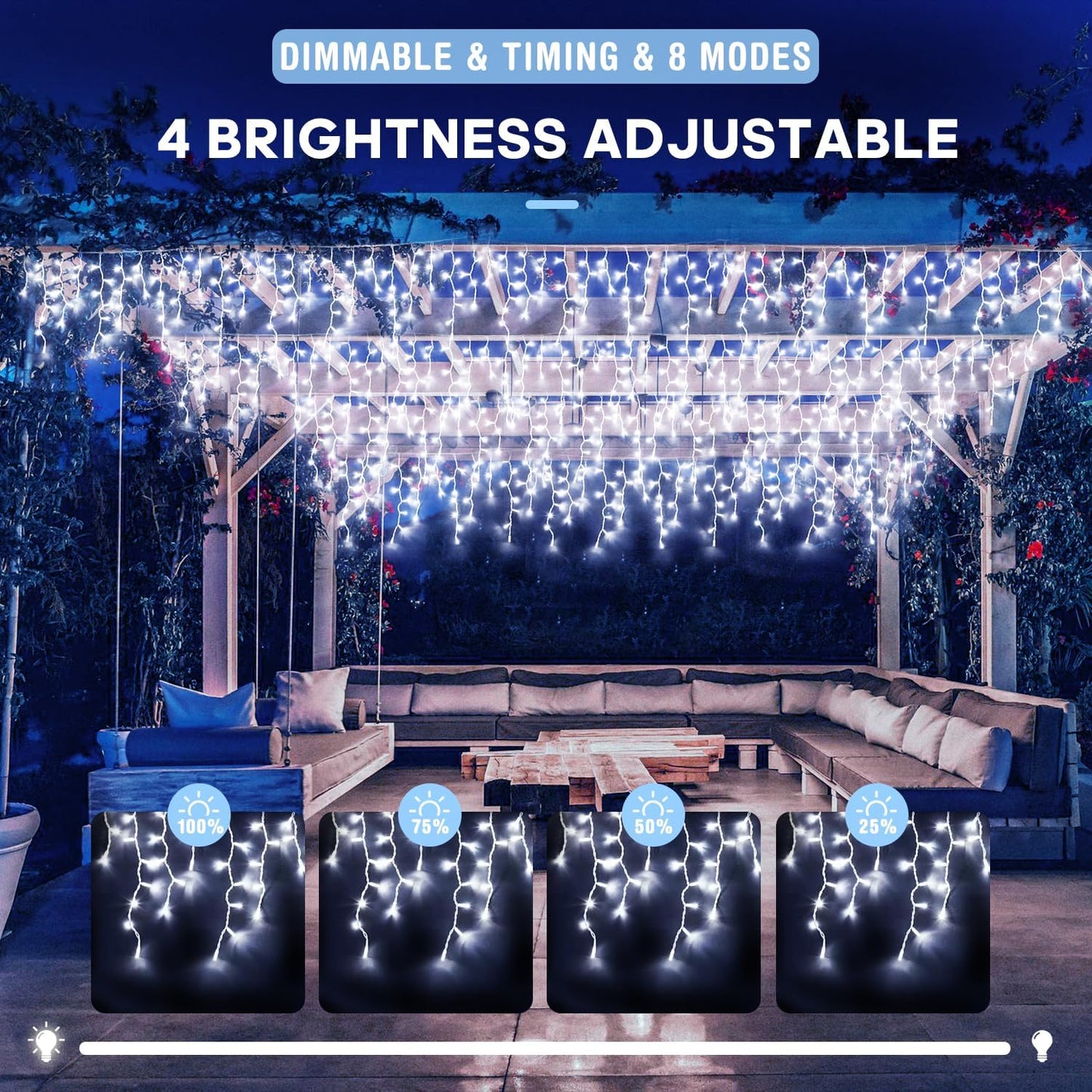 JMEXSUSS 400 LED White Icicle Lights for Outside, 38.8ft Connectable Icicle Christmas Lights