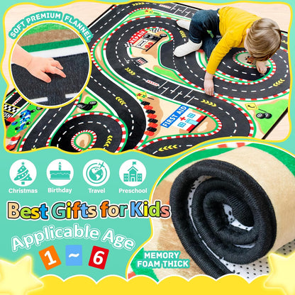 Kids Rug, Race Track Baby Play Mats, Realistic 3D Cascading Surround Route, 6x9 Ft Kids Rug for