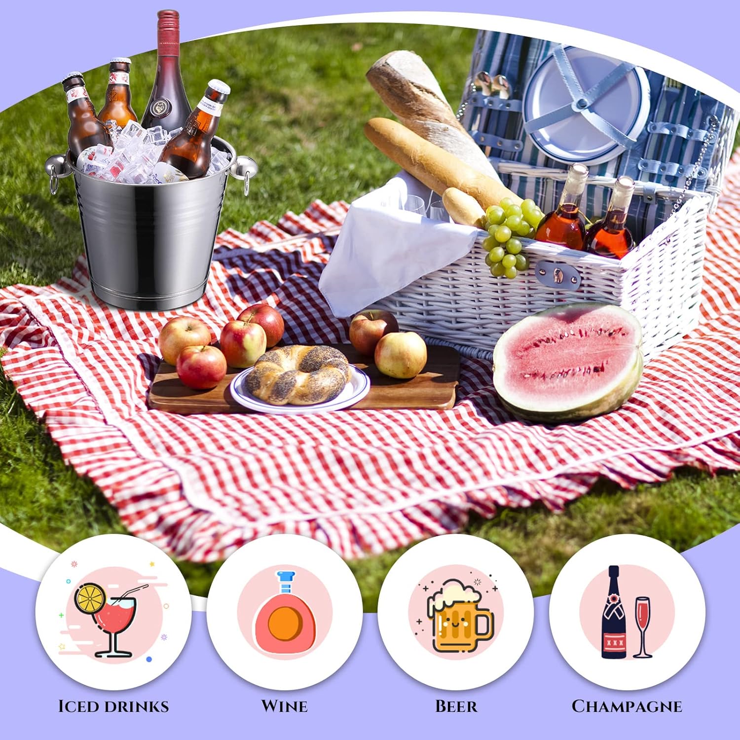 Amyhill 8 Pack Stainless Steel Ice Bucket 5.3 Quart/ 5 Liter with Handle Large Insulated Champagne