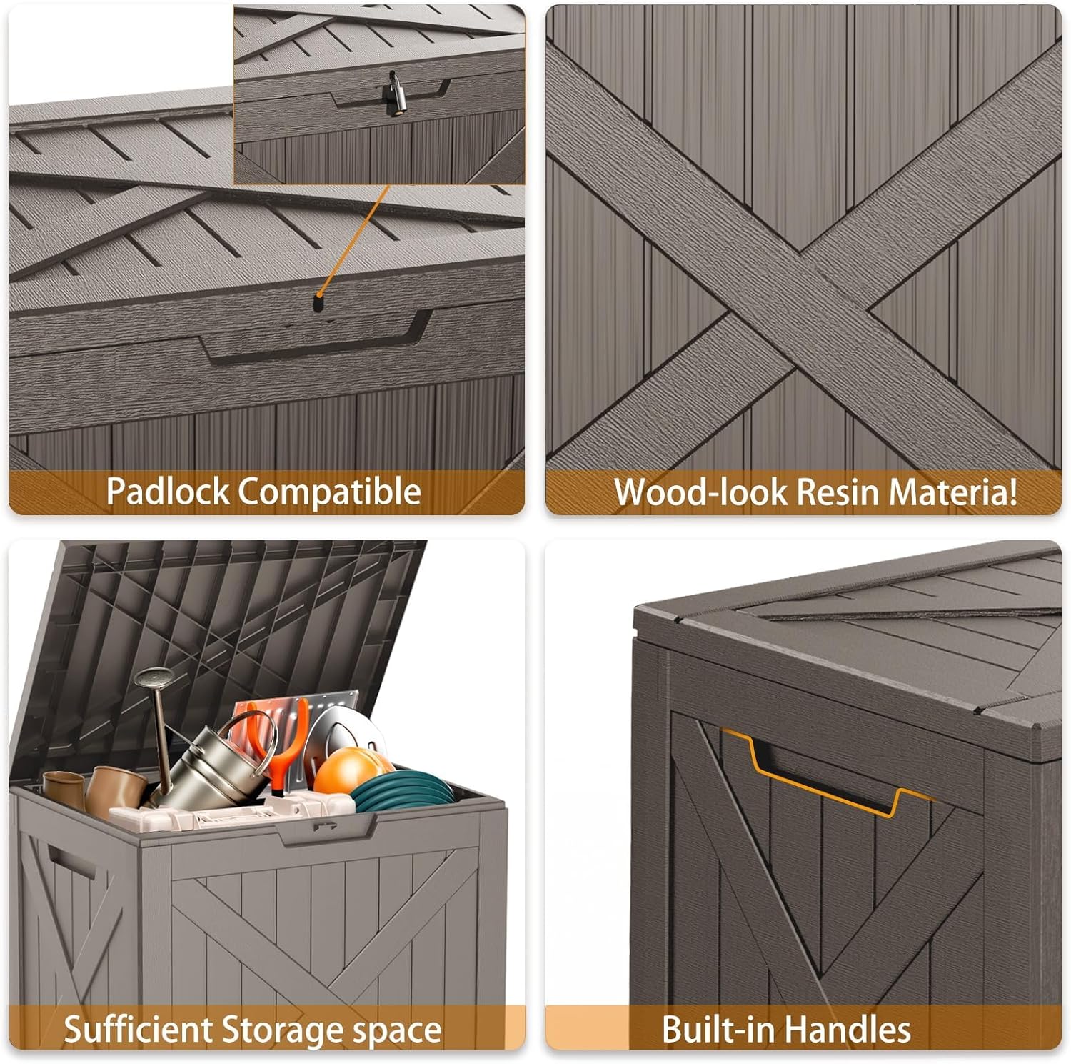 Vixzen 32 Gallon Outdoor Deck Box,Lockable Resin Waterproof Storage Box,UV Resistant,Weather