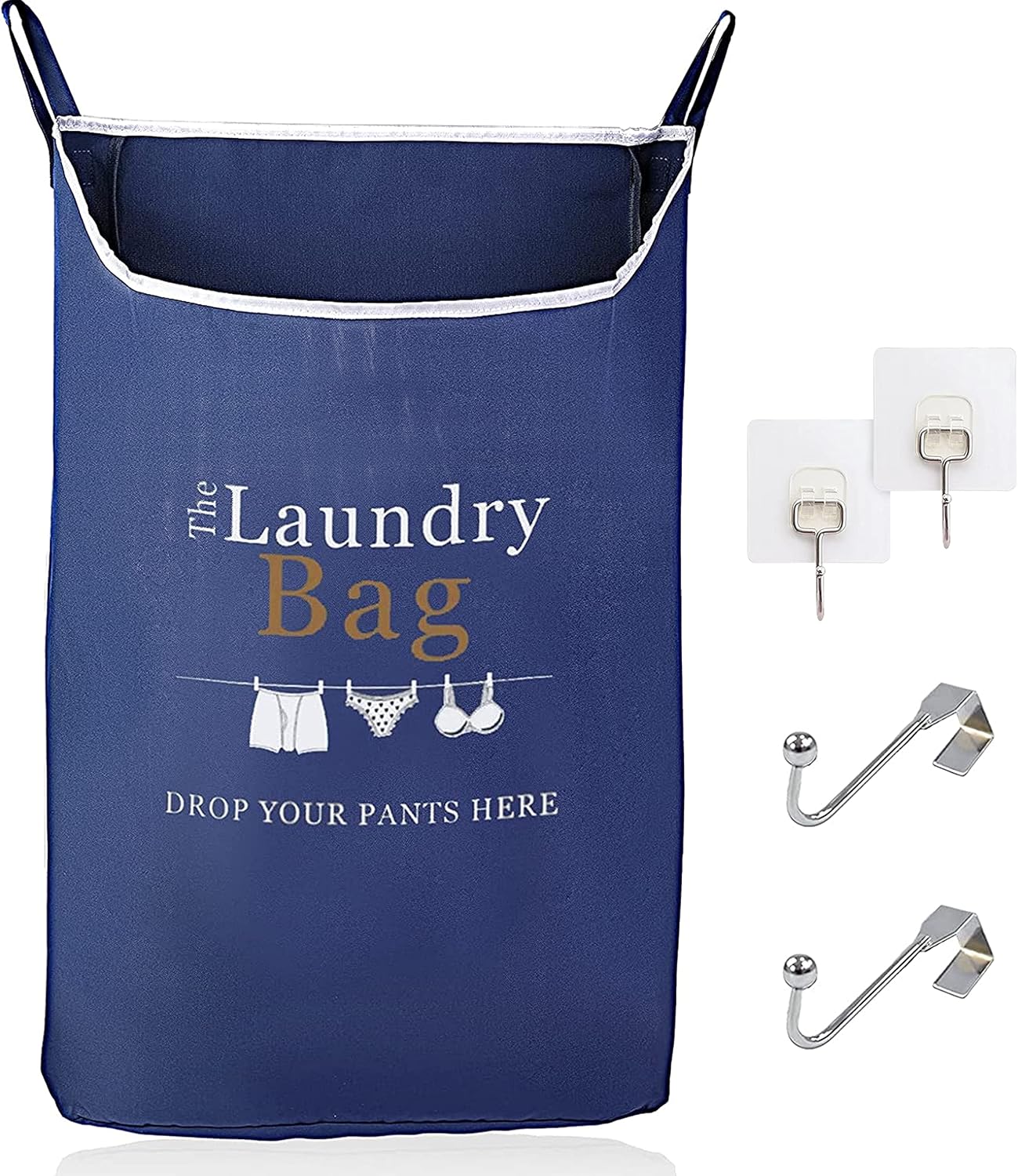 Fine Living Co. Large Hanging Laundry Hamper with Over Door Hooks & Adhesive, Durable Space Saving