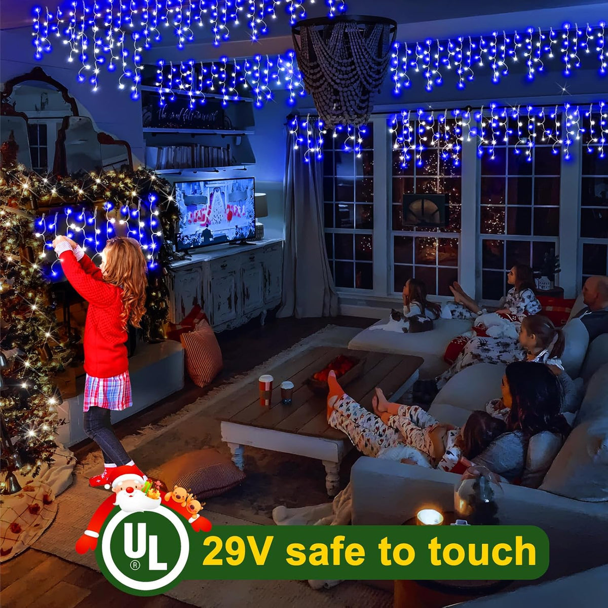 KNONEW Christmas Lights Outdoor Decorations 400 LED 33ft Curtain Fairy String Light with 75