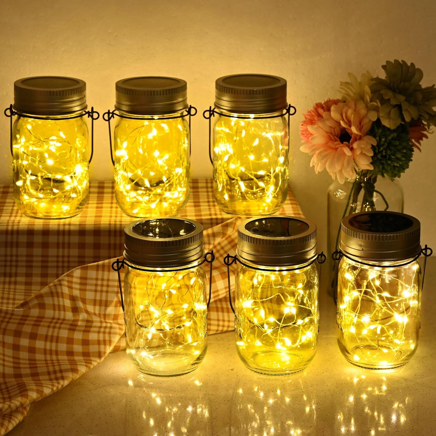 GIGALUMI Solar Mason Jar Lights, 12 Pack 30 Led String Fairy Lights Garden Lights Outdoor
