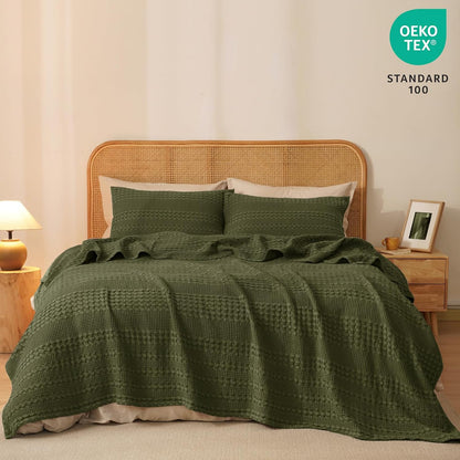 PHF 100% Cotton Waffle Weave Blanket Twin Size, Soft Lightweight Breathable Cozy Summer Blankets