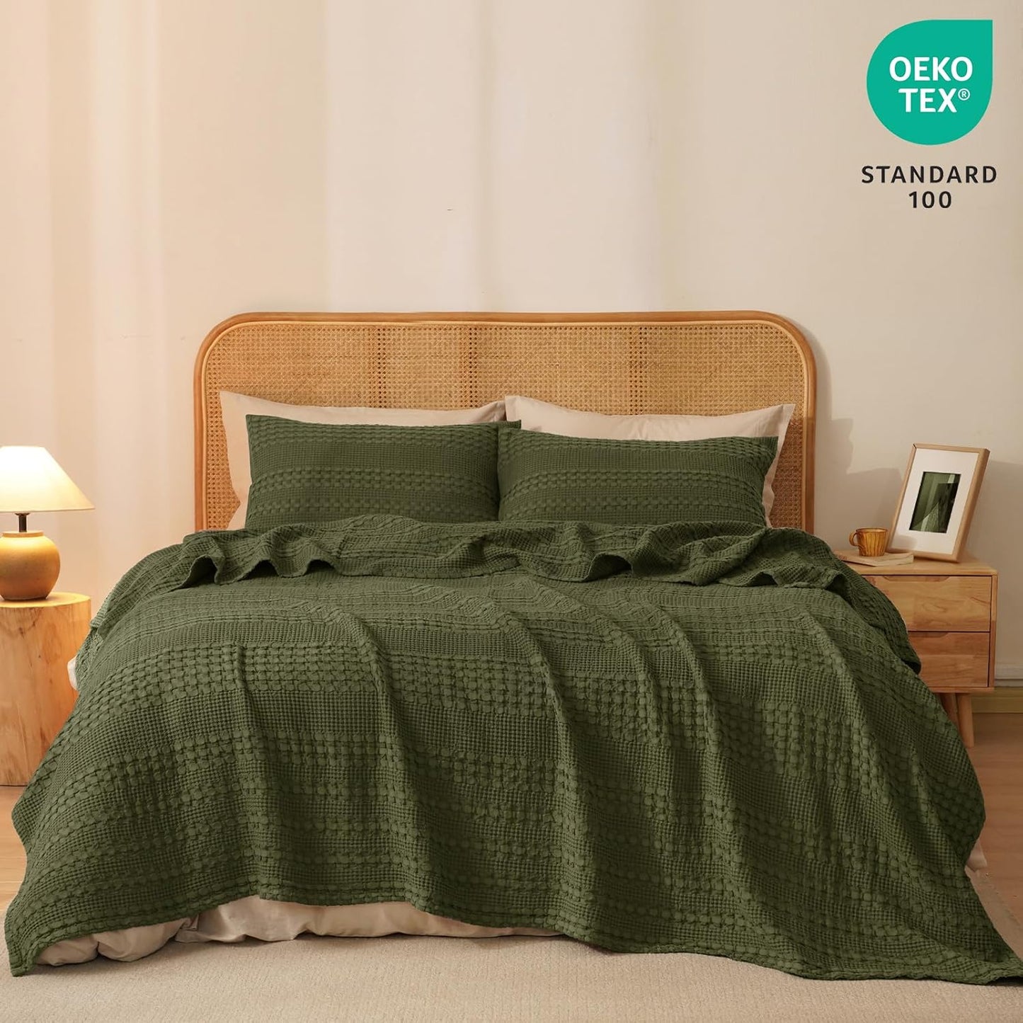PHF 100% Cotton Waffle Weave Blanket Queen Size, Soft Lightweight Breathable Cozy Summer Blankets