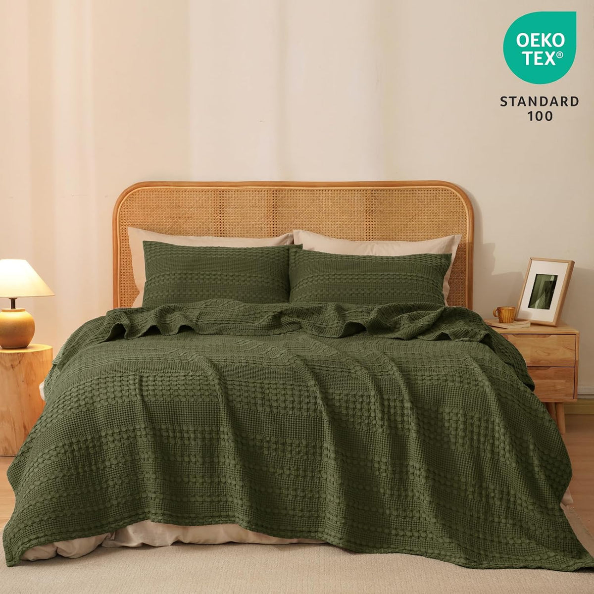 PHF 100% Cotton Waffle Weave Blanket Queen Size, Soft Lightweight Breathable Cozy Summer Blankets