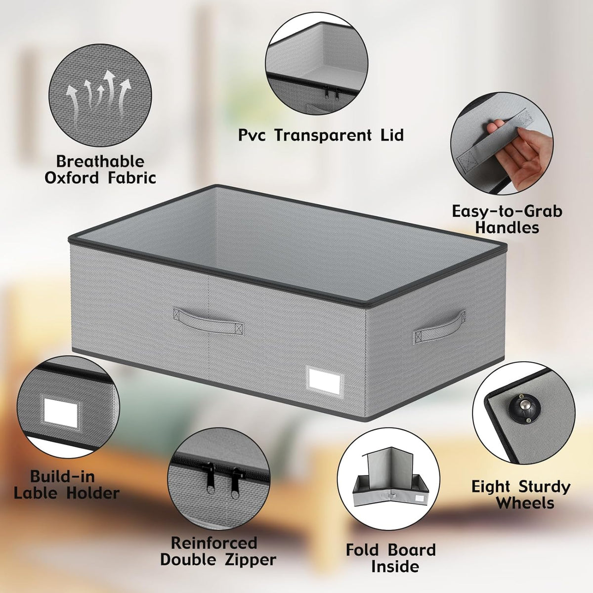 Under Bed Storage with Wheels, No Assemble Required 10 inches height Under Bed Storage bins,Large