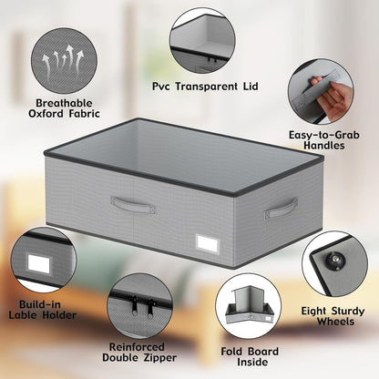 Under Bed Storage with Wheels, No Assemble Required 10 inches height Under Bed Storage bins,Large