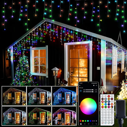 JMEXSUSS 400 LED RGB Icicle Lights - Color Changing, Plug-in for Indoor/Outdoor Christmas