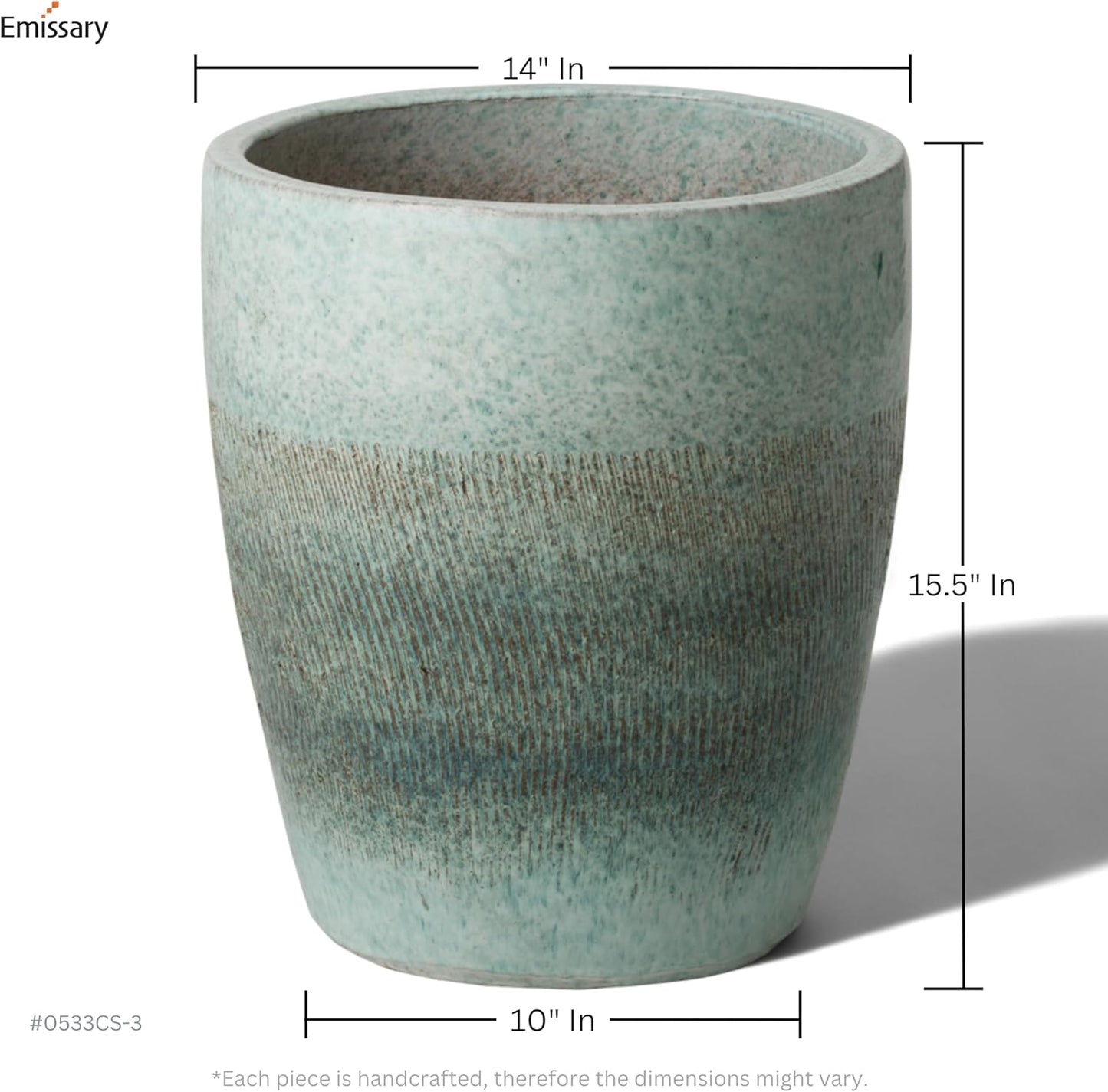 Emissary Bullet 14 in. Coastal Splash Ceramic Round Planter (14 in. L x 14 in. W x 15.5 in. H) with