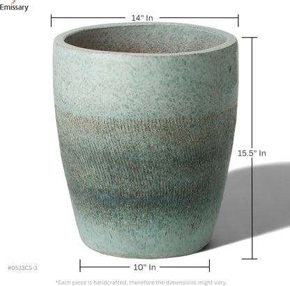 Emissary Bullet 14 in. Coastal Splash Ceramic Round Planter (14 in. L x 14 in. W x 15.5 in. H) with
