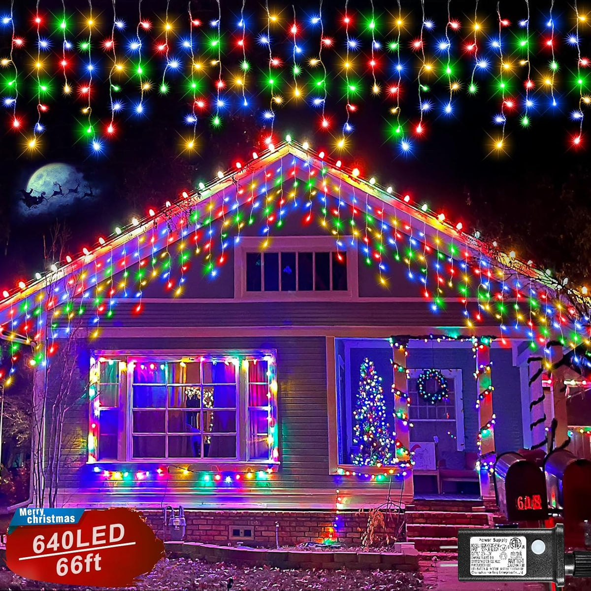 Icicle Christmas Lights Outdoor, 66FT 640 LED Icicle Lights for Outside with 8 Modes Timers