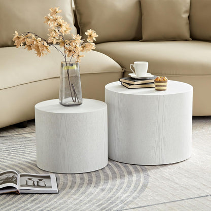 WILLIAMSPACE 18.9" White Nesting Coffee Table Set of 2, Modern Black Round Coffee Tables Circle