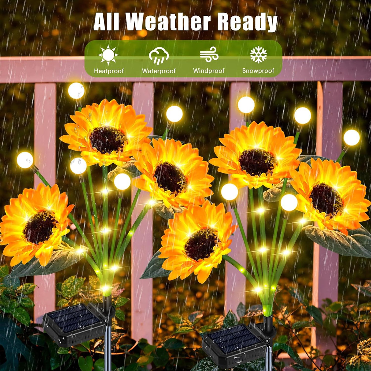 TEDOF Solar Sunflowers & Firefly Lights Solar Outdoor Waterproof - All Weather Sway Lights for