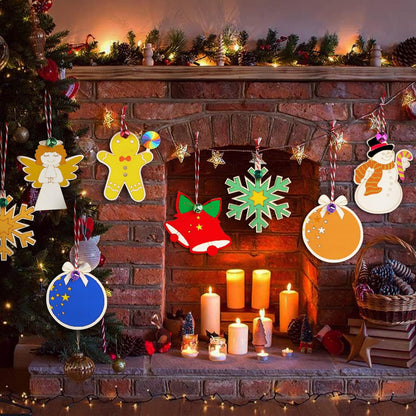 48PCS Christmas Crafts for Kids, Wooden Christmas Ornaments Unfinished Wood Slices with 6 Styles
