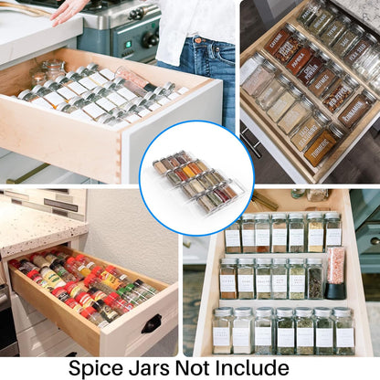 Antimbee Spice Drawer Organizer, 4 Tier- 4 Pack Acrylic Spice Rack Tray for Drawer, Expandable From