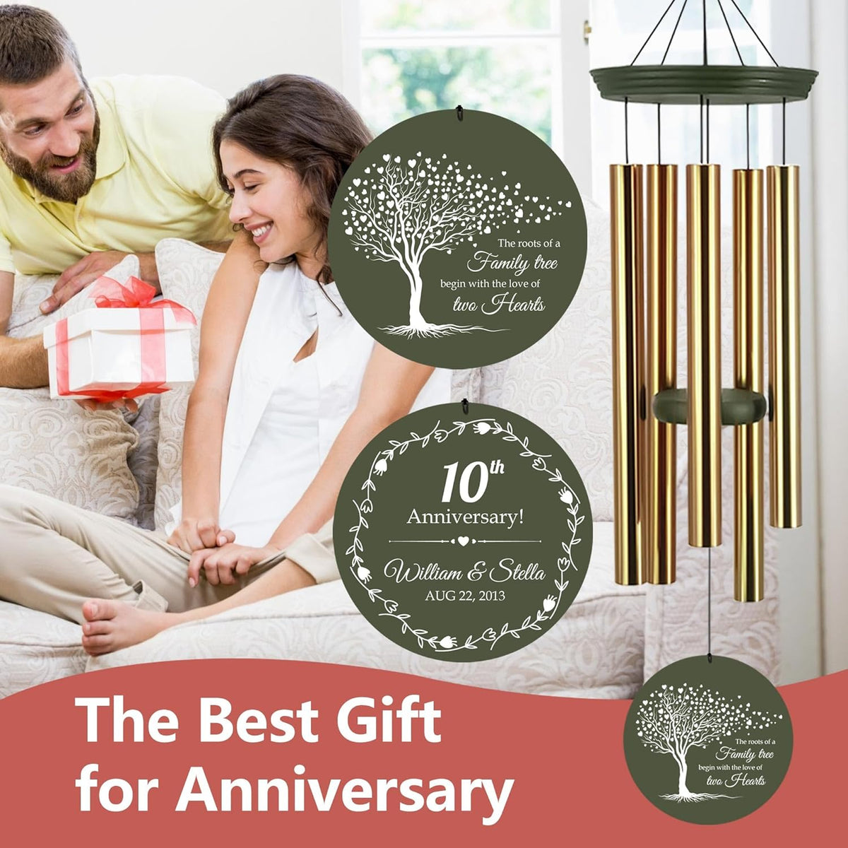 ASTARIN Tree of Life Wind Chimes, Personalized Wind Chimes for 50th Anniversary for Parents Couple