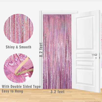 GOER 3.2 ft x 8.2 ft Metallic Tinsel Foil Fringe Curtains Party Photo Backdrop Party Streamers for