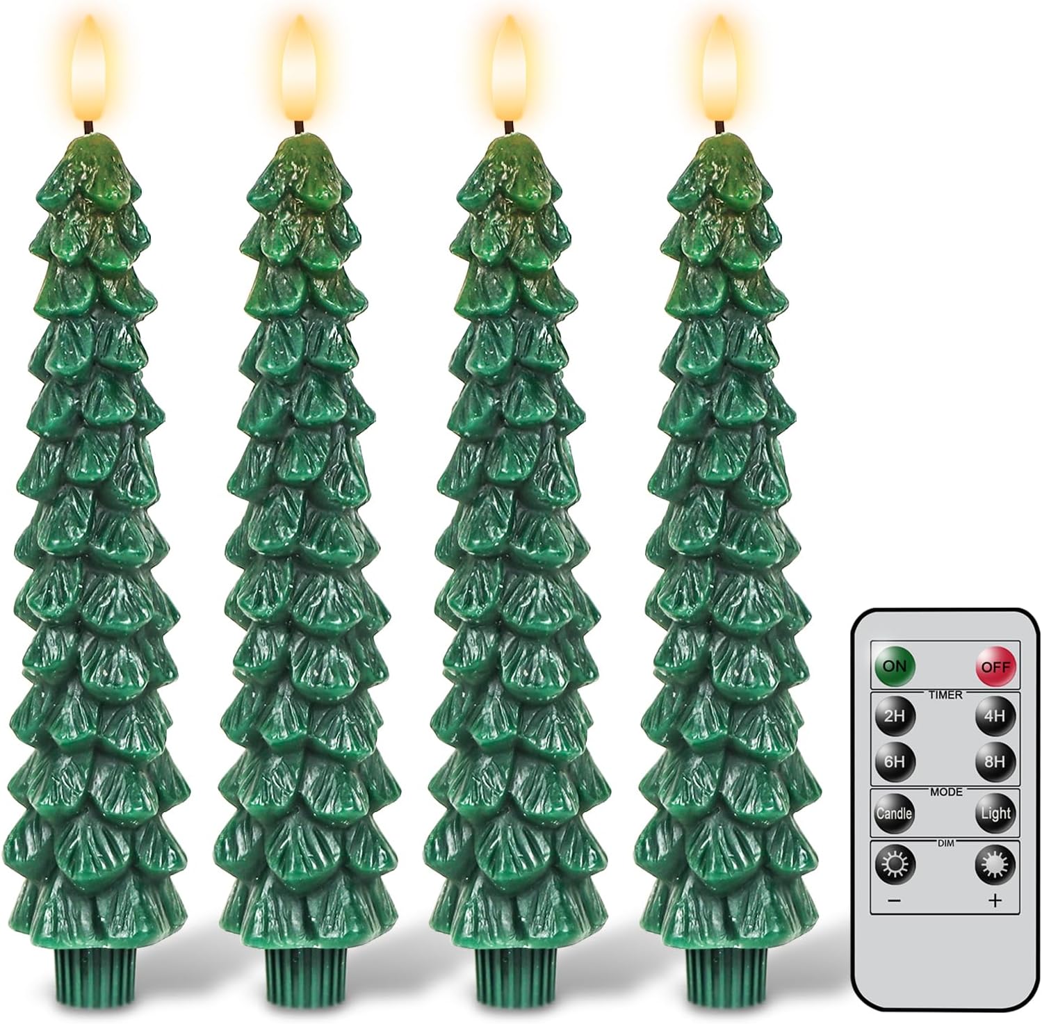 GenSwin Christmas Tree Flameless Taper Candles with Remote Timer, Christmas LED Taper Candles with
