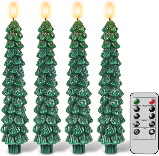 GenSwin Christmas Tree Flameless Taper Candles with Remote Timer, Christmas LED Taper Candles with