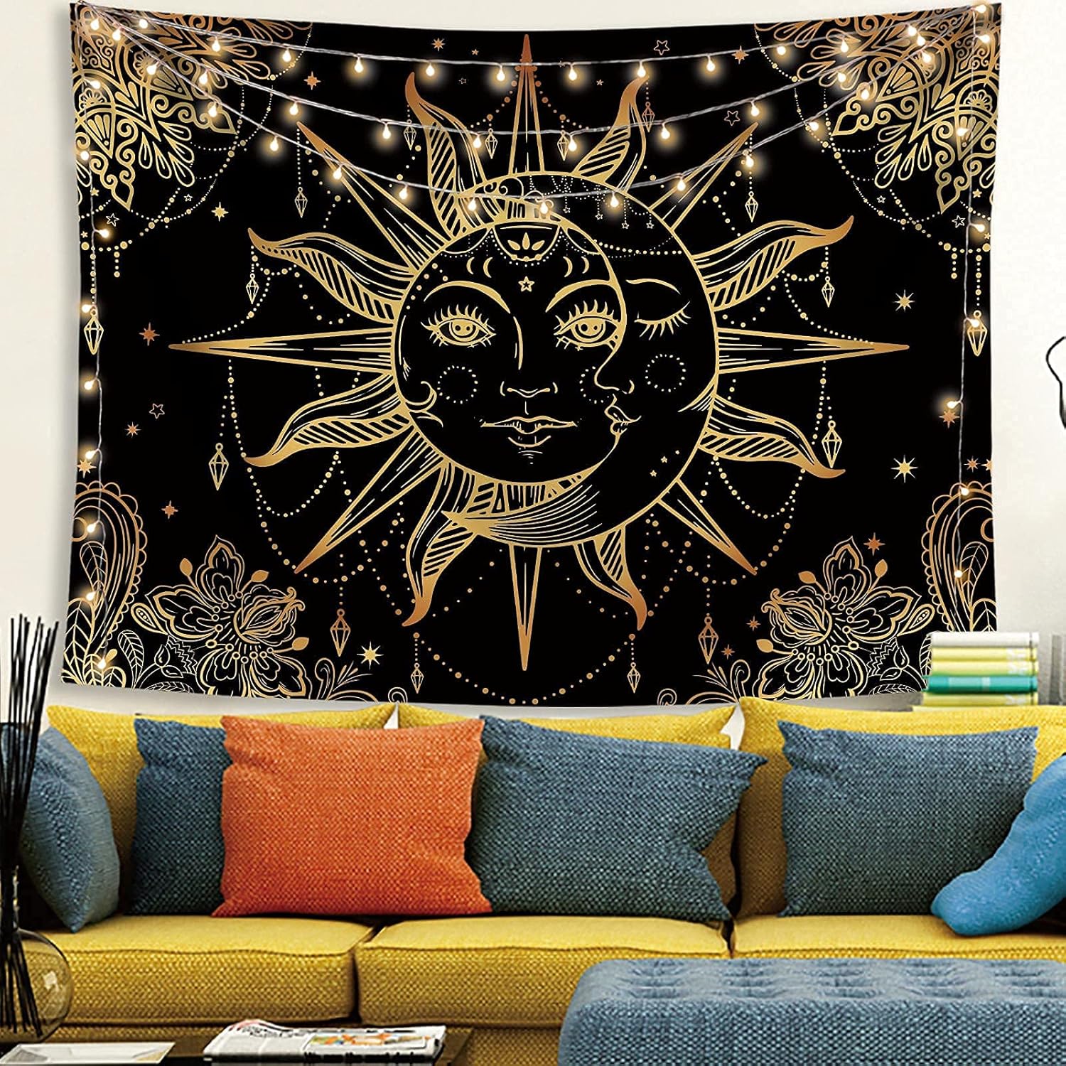 Lunerfex Hippie Sun and Moon Tapestry Bohemian Tapestry Aesthetic Cute Tapestries for Bedroom and