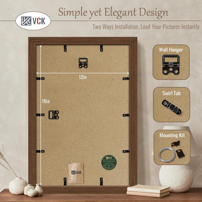 VCK 12x18 Picture Frame 3 Pack, Brown Wood Poster Frame with Exclusive Wood Grain, Wall Mounting