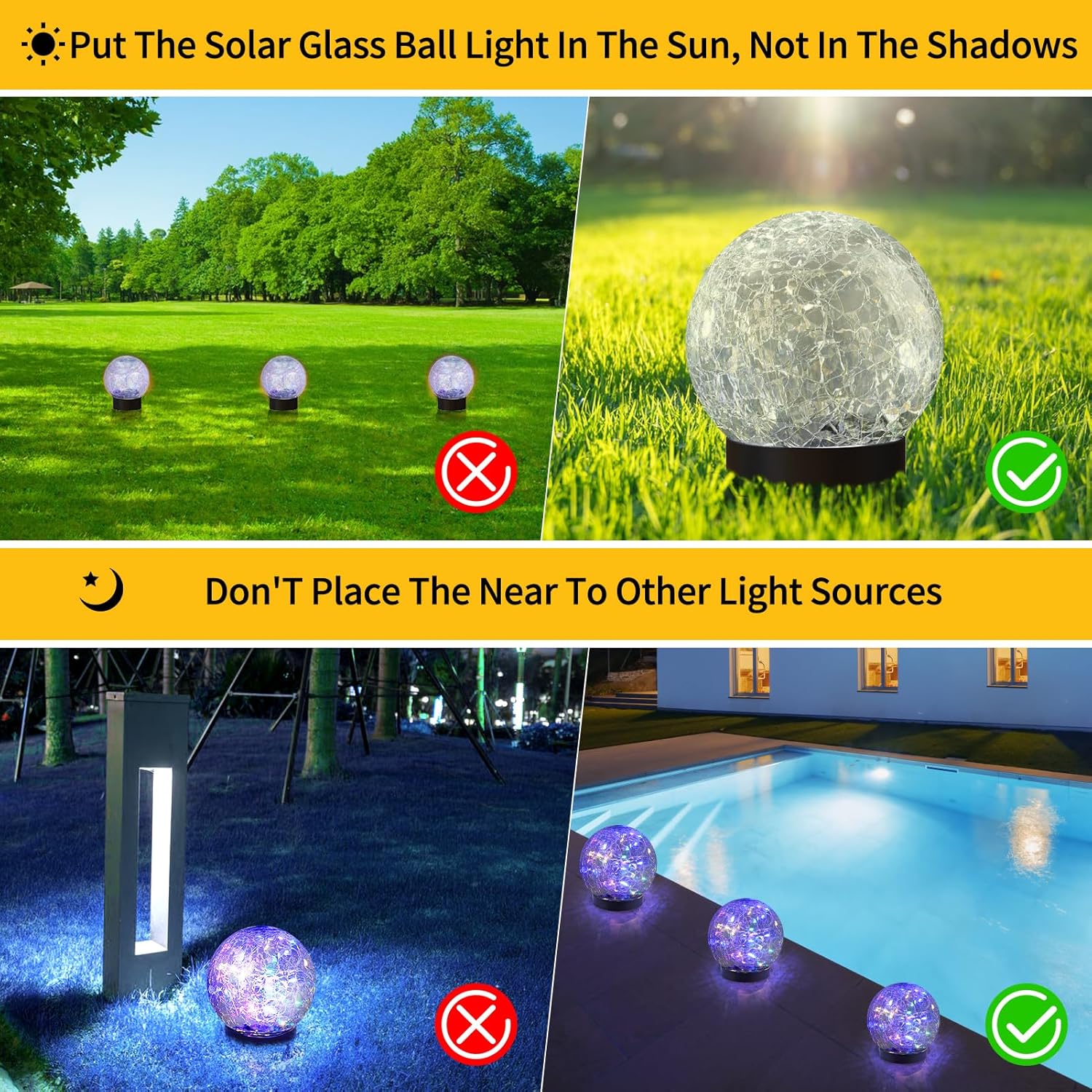 Solar Globe Lights Outdoor Waterproof-Solar Balls for Garden-Cracked Glass Ball Lights