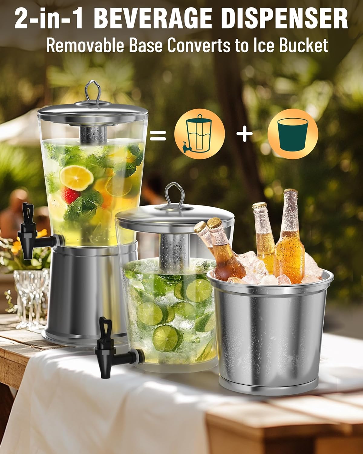WantJoin Beverage Dispenser With Stand, Drink Dispenser for Party, Stainless Steel Water Dispenser