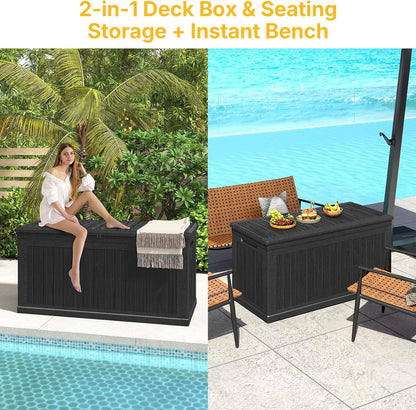 260 Gallon Deck Box Lockable, Outdoor Storage Box Waterproof and UV Resistant, Large Patio Storage
