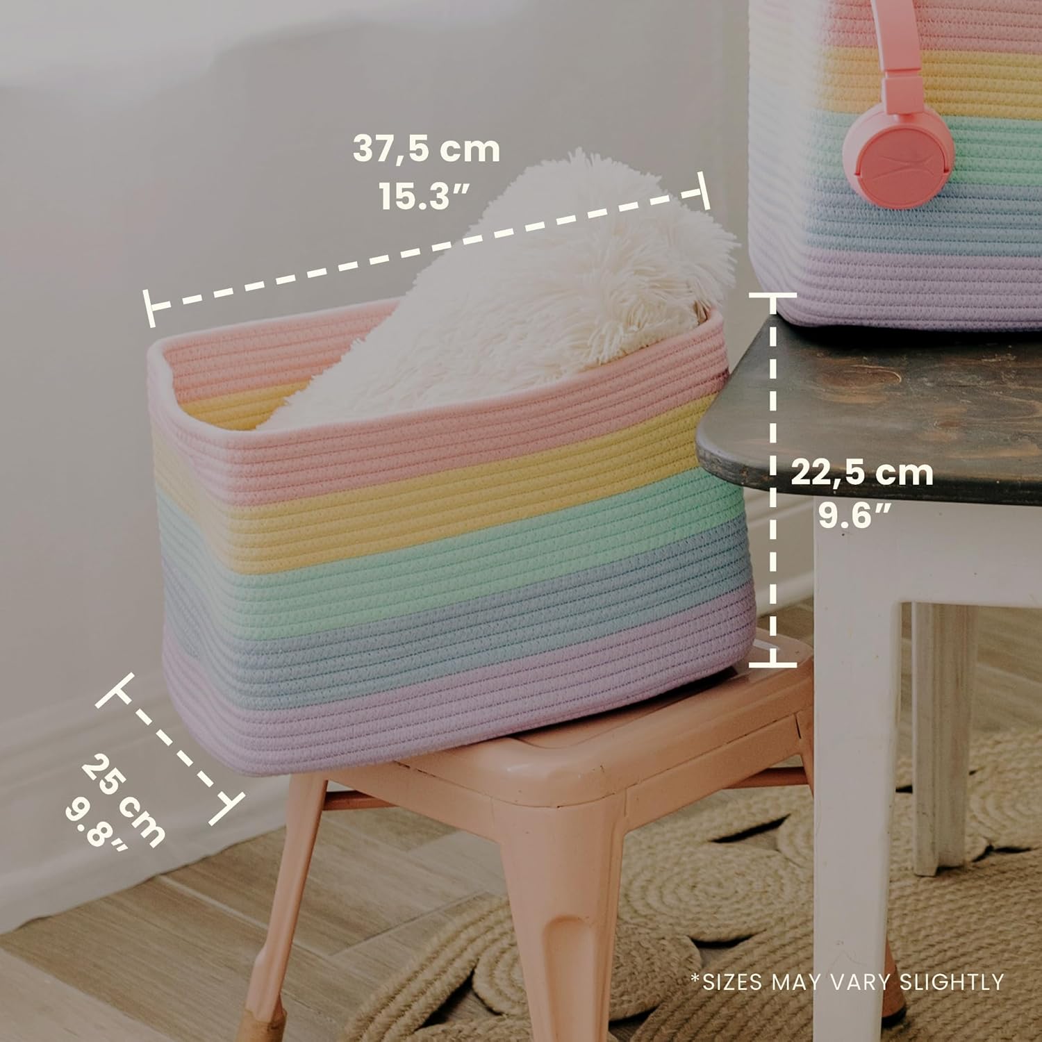 OrganiHaus Set of 3 Rainbow Woven Storage Baskets for Organizing, Cotton Rope Organizer Bins for