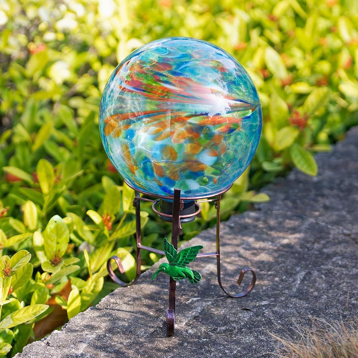 10 Inch Glass Gazing Ball, with 9.4" Tall Metal Gazing Globe Stand, Glass Balls Display Holder Set