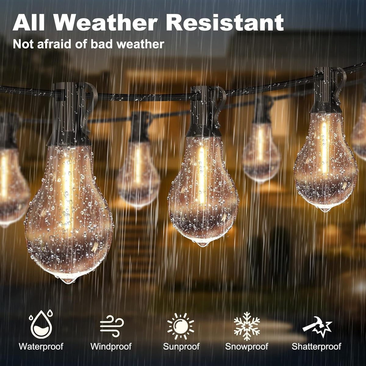 75FT Outdoor String Lights Waterproof with 50+4 Bulbs (1.5FT Bulbs Spacing), Remote & Dimmer