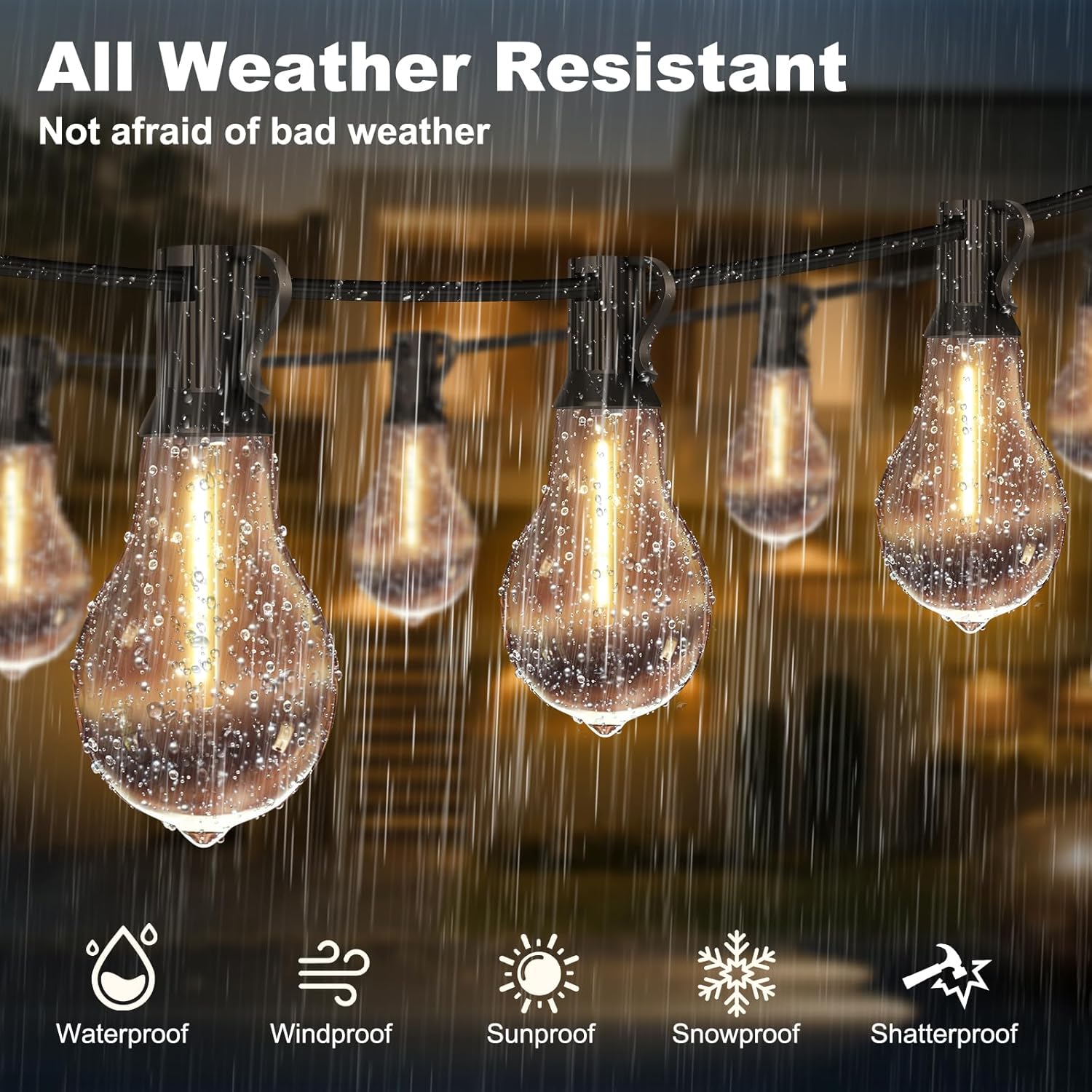 75FT Outdoor String Lights Waterproof with 50+4 Bulbs (1.5FT Bulbs Spacing), Remote & Dimmer