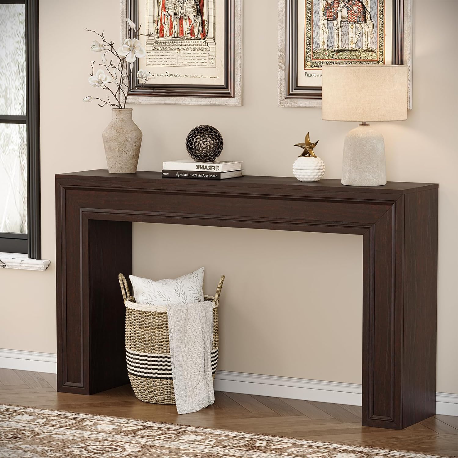 Rresyet 55 Inch Long Console Table, Sofa Table Behind Sofa, Wooden Entryway Table, Farmhouse