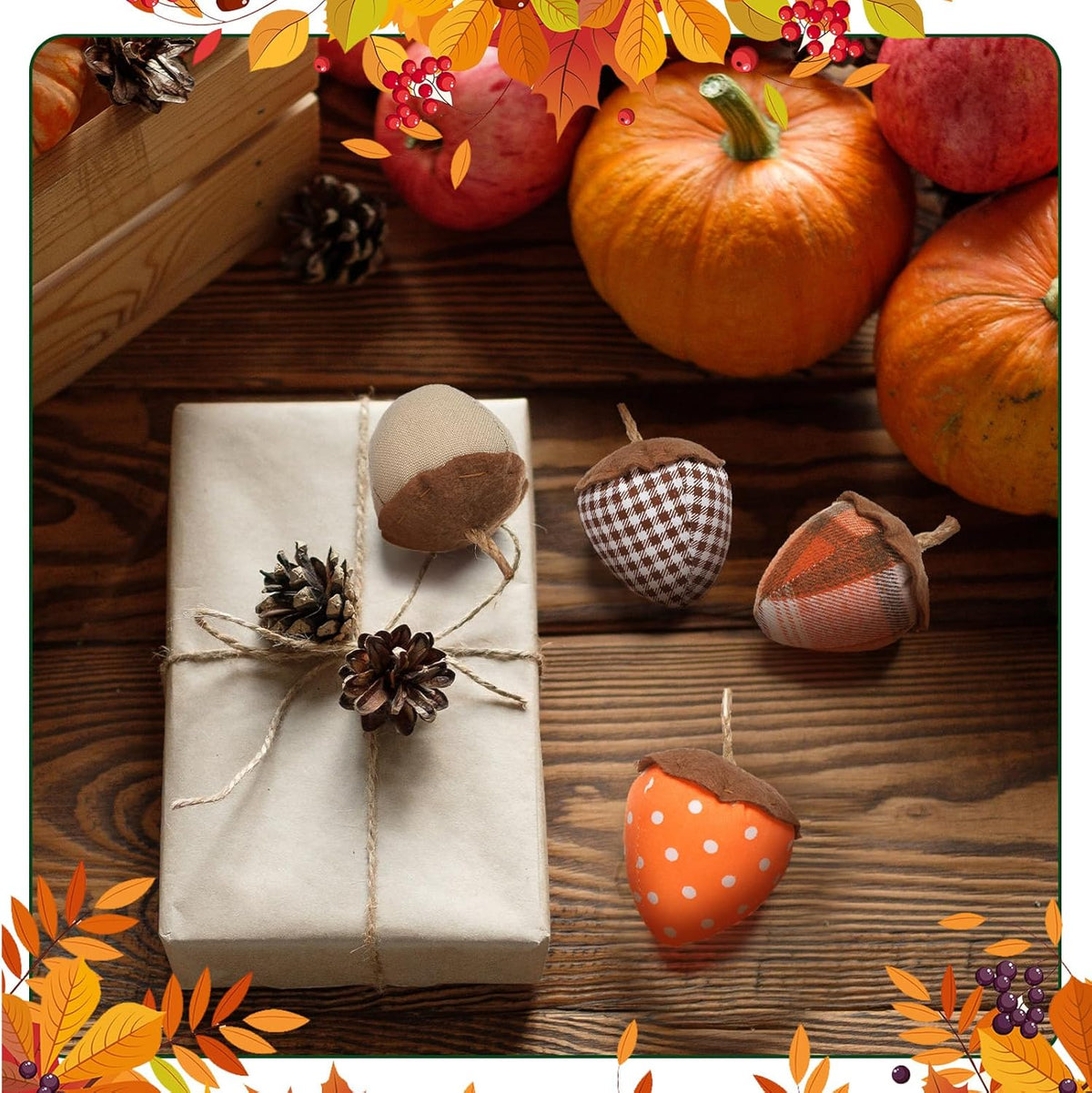12 Pcs Fall Felt Acorn Ornaments Thanksgiving 3D Fabric Acorn Hanging Ornaments Fall 3.15 Inch