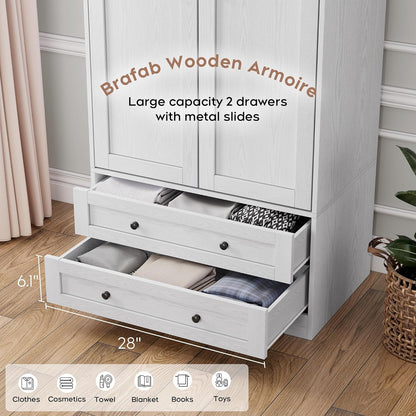 Brafab Armoire Wardrobe Closet with 2 Modern Doors, 71" Tall Freestanding Closet Wardrobe Cabinet