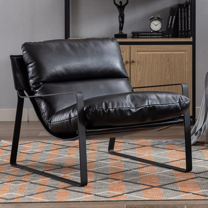 DUOMAY Mid-Century Accent Chair Armchair, Comfy PU Leather Leisure Chair Lazy Chair with Metal Leg